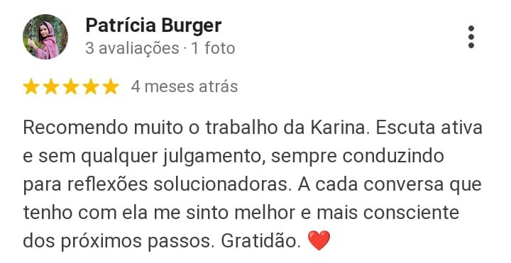 comentários de pacientes sobre a psicóloga Karina Akemi Ide